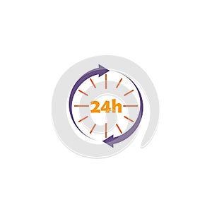 24 7 icon. 24 hour service clock icon. Open 24 hours arrow icon isolated on white background