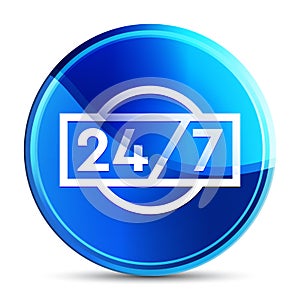 24/7 icon glassy vibrant sky blue round button illustration