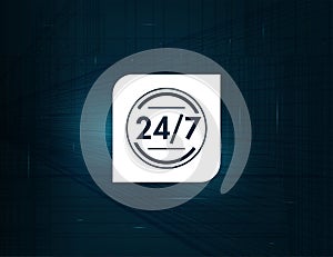 24/7 icon white button abstract architecture modern blue background