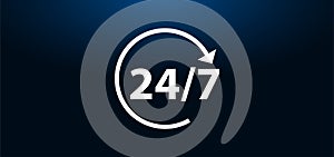 24/7 rotate arrow icon crystal blue banner background