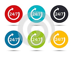 24/7 rotate arrow icon flat round button set illustration design