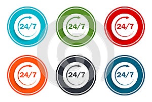 24/7 rotate arrow icon flat vector illustration design round buttons collection 6 concept colorful frame simple circle set