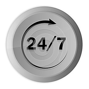 24/7 rotate arrow icon metal silver round button metallic design circle isolated on white background black and white concept