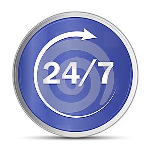 24/7 rotate arrow icon prime blue round button vector illustration design silver frame push button