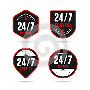 24-7 Service badge red black vector design collection