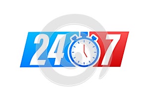 24-7 service concept. 24-7 open. Support service icon. Vector stock illustration