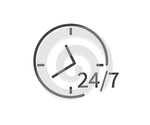 24-7 service icon isolated on white background. Flat design. Twenty four hour open. Vector illustration