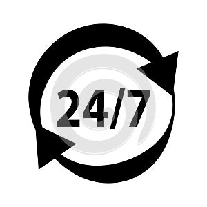 24/7 service, online help concept line icon. Simple element illustration. 24 hours icon. Vector illustration.