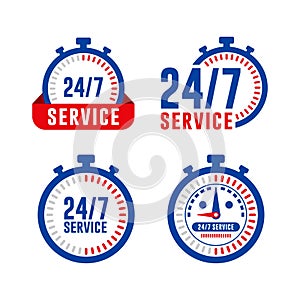 24-7 Service stopwatch badge vector design collection