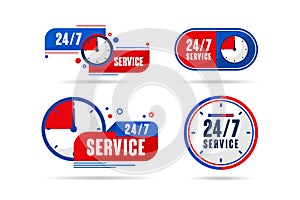 24-7 Service stopwatch label vector design collection