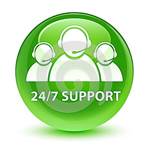 24/7 Support (customer care team icon) glassy green round button