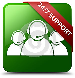 24/7 Support customer care team icon green square button