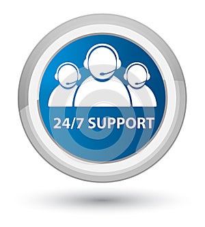24/7 Support (customer care team icon) prime blue round button
