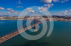 24 April bridge in Lisbon in Portugal, aerial drone view