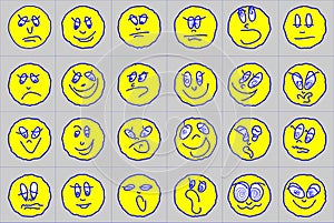 24 faces with fun emotions