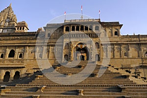 24 Feb 2024, Exterior View of the scenic tourist place Maheshwar fort or Ahilya fort in Madhaya pradesh in India. this monument on