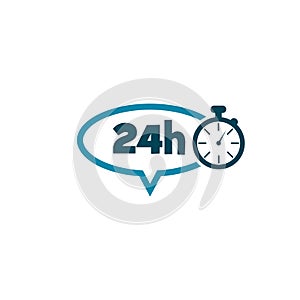 24 hour, around the clock speech bubble icon isolated on white background