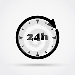 24 hour assistance, clock vector icon.