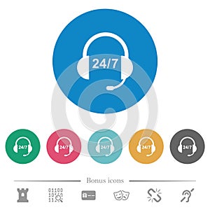 24 hour call center flat round icons