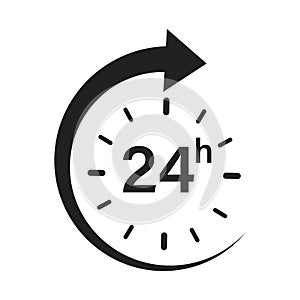 24 hour circle arrow servise icon vector illustration. Time and clock opening symbol