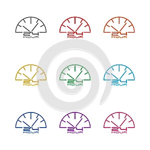 24 hour clock icon. Color set