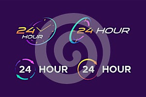 24 Hour Icon Sign Symbol Logo Gradient Color Modern Style Neon Light