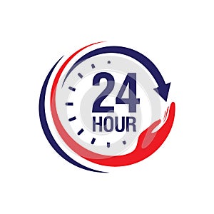 24 hour medical care service vector icon. day/night services button symbol. illustration of 24/7 sign isolated over a white