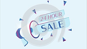 24 hour sale text with 3d realistic megaphone animation. Megaphone sign banner for promo video. Sale concept. 4K