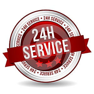 24 hour Service Button - Online Badge Marketing Banner with Ribbon.