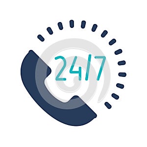 24 hour service icon.Speech bubbles. Phone support consulting customer problems
