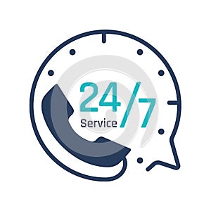 24 hour service icon.Speech bubbles. Phone support consulting customer problems