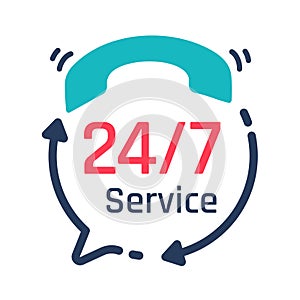 24 hour service icon.Speech bubbles. Phone support consulting customer problems