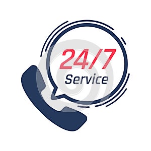 24 hour service icon.Speech bubbles. Phone support consulting customer problems