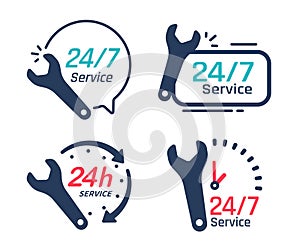 24 hour service icon.Speech bubbles. Phone support consulting customer problems