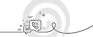 24 hour service line icon. Call support sign. Continuous line with curl. Vector