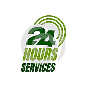 24 hour service logo vector icon. Standby 24/7 sign day/night services button symbol