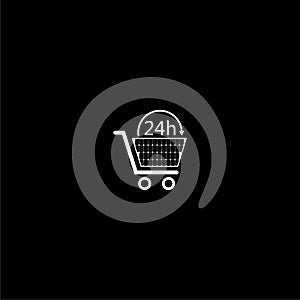 24 hour shopping glyph icon isolated on dark background