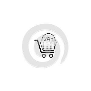 24 hour shopping glyph icon isolated on white background