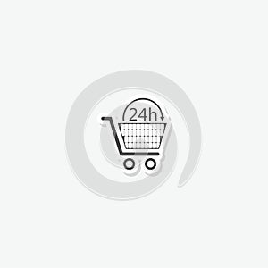 24 hour shopping glyph icon sticker isolated on gray background