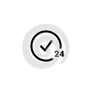 24 hour vector icon clock service day. 24 hour support open time