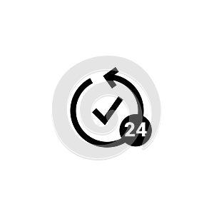 24 hour vector icon clock service day. 24 hour support open time