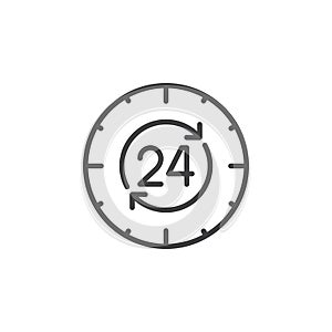 24 hours , around the clock line icon, outline vector sign, linear pictogram isolated on white