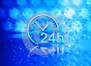 24 hours clock icon abstract light cyan blue hexagon pattern background