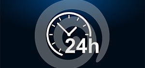 24 hours clock icon crystal blue banner background