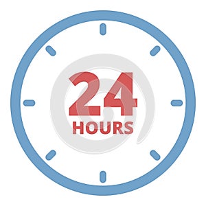 24 hours clock open icon cartoon vector. City shop