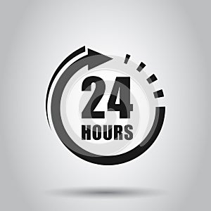 24 hours clock sign icon in flat style. Twenty four hour open vector illustration on isolated background. Timetable business