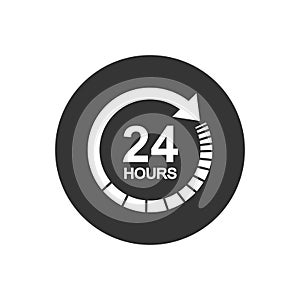 24 hours clock sign icon in flat style. Twenty four hour open vector illustration white on gray isolated background