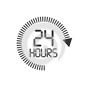 24 hours clock sign icon in flat style. Twenty four hour open vector illustration on white isolated background. Timetable business