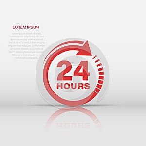 24 hours clock sign icon in flat style. Twenty four hour open vector illustration on white isolated background. Timetable business