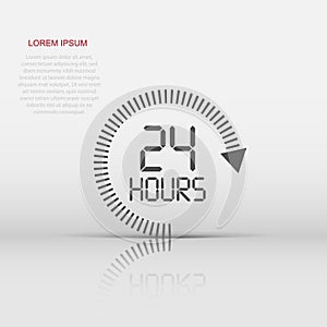 24 hours clock sign icon in flat style. Twenty four hour open vector illustration on white isolated background. Timetable business